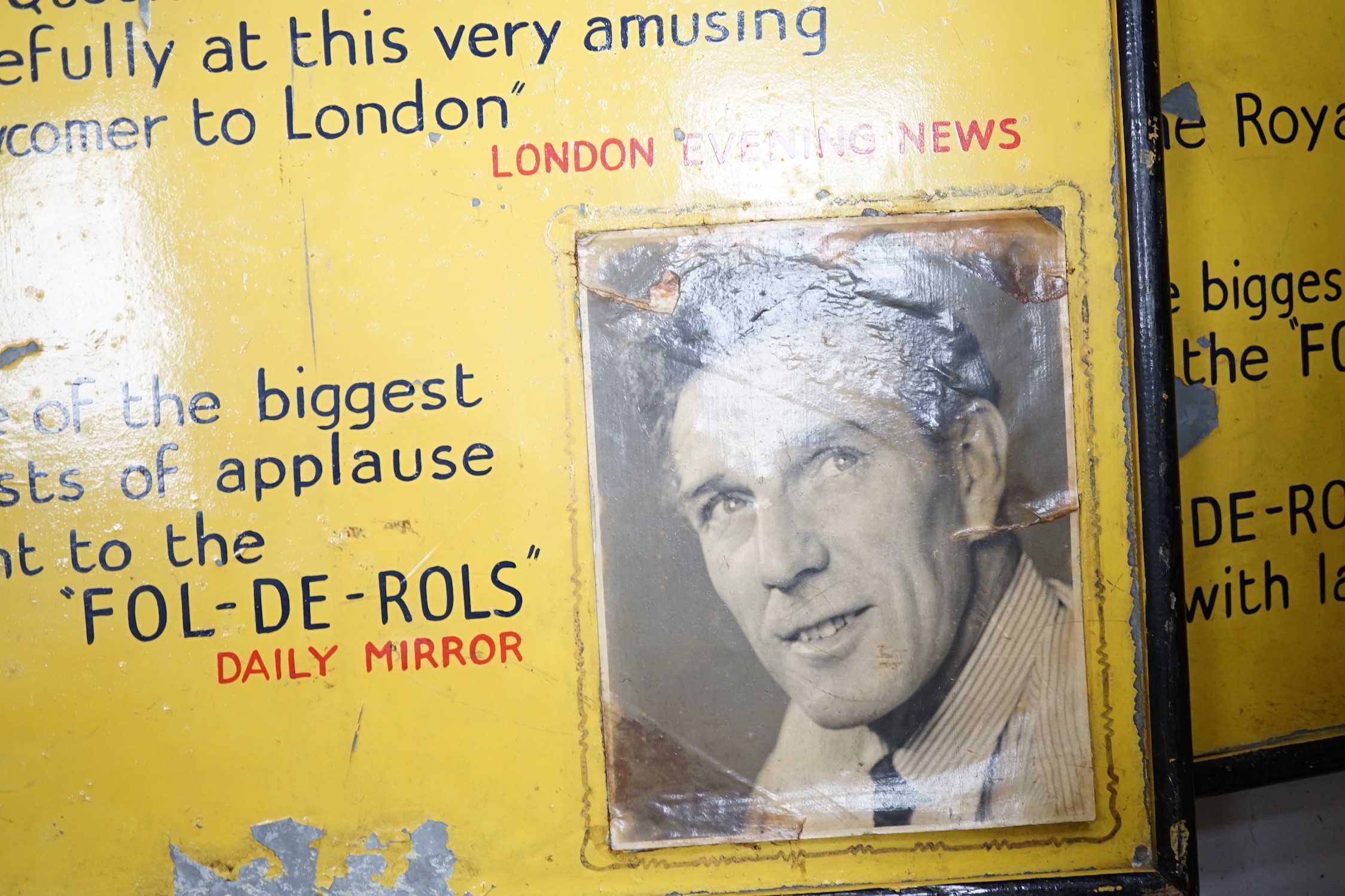 Two enamelled metal ‘Royal Variety’ advertisement posters, 78cms high x 53cms wide